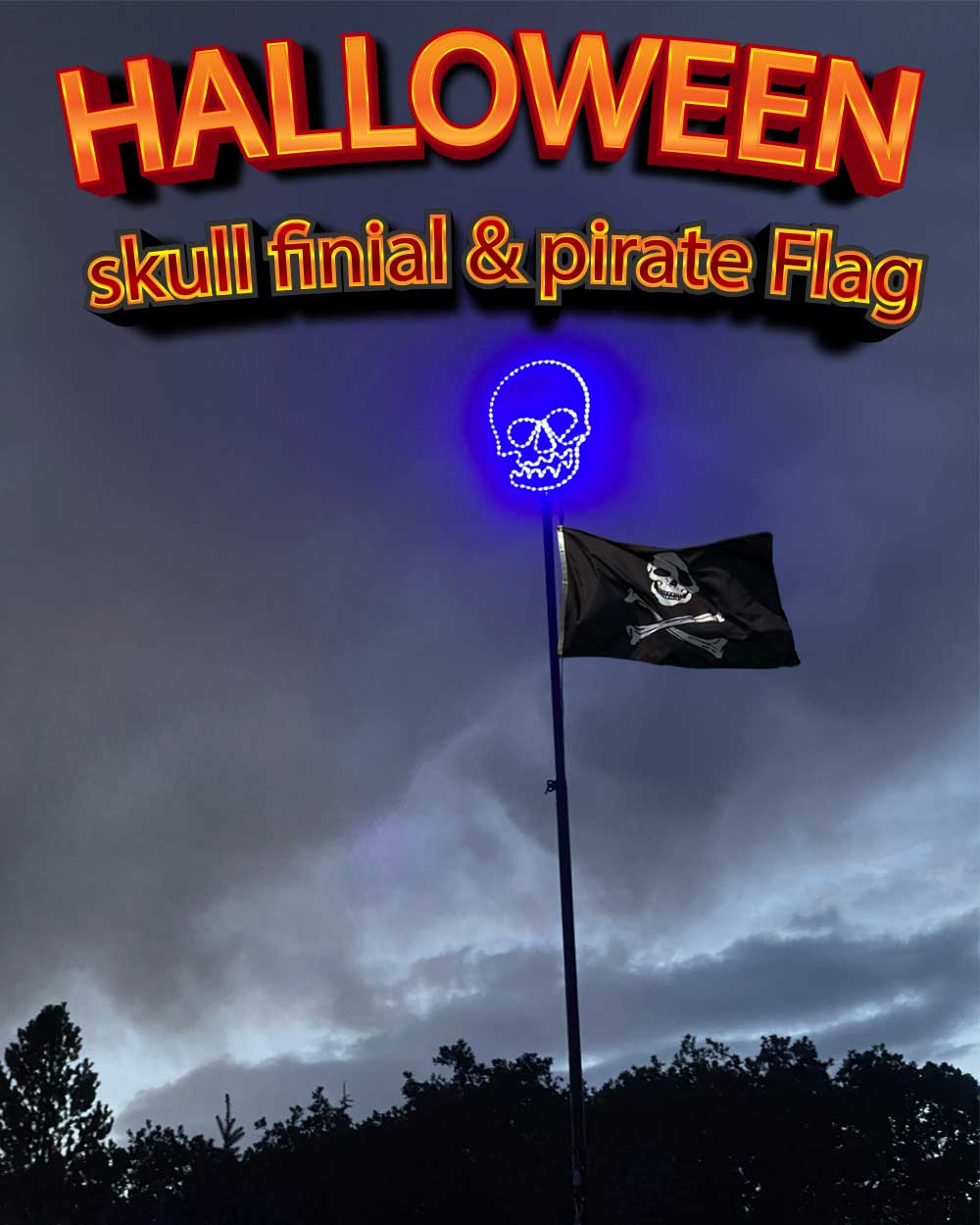 Halloween Skull Flagpole Finial & Jolley Flag