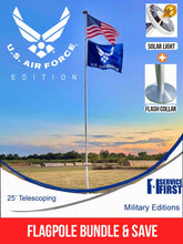 Load image into Gallery viewer, BUNDLE 25&#39; Delta TELESCOPING Flagpole AIR FORCE Edition (Silver) (Pole, Light &amp; Flash Collar)
