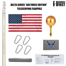 Load image into Gallery viewer, BUNDLE 25&#39; Delta TELESCOPING Flagpole AIR FORCE Edition (Silver) (Pole, Light &amp; Flash Collar)**Ships March 10th
