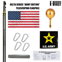 Load image into Gallery viewer, BUNDLE 25&#39; Delta TELESCOPING Flagpole ARMY Edition (Black)  (Pole, Light &amp; Flash Collar)
