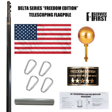 Load image into Gallery viewer, (Bundle) 20&#39; or 25&#39; Delta Telescoping Flagpole Bundle &quot;Freedom Edition&quot; BLACK (Pole, Light &amp; Flash Collar)
